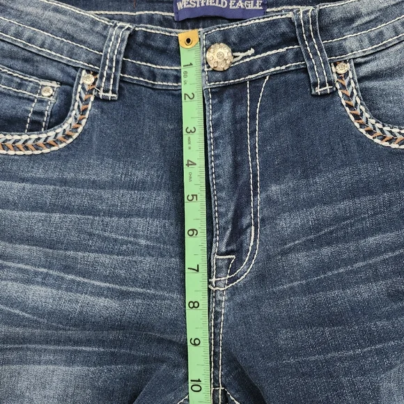 WESTFIELD EAGLE Womens Mid Rise Boot Cut Jeans Western Embroidered Rhinestone 13 - Picture 12 of 14